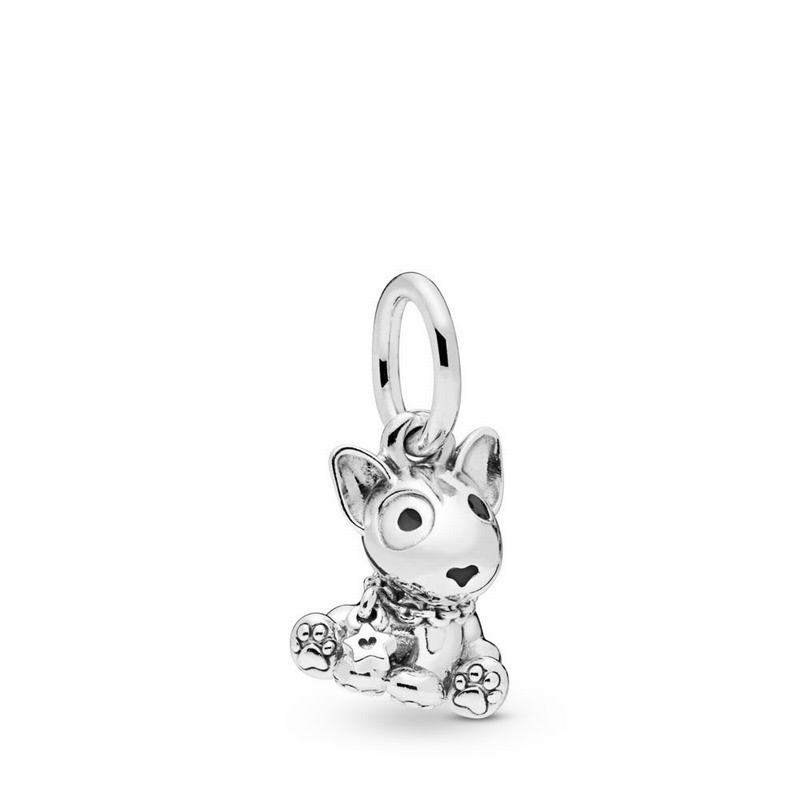 Pandora Bull Terrier Puppy Dangle Charm - Sterling Silver/Enamel/Black - Canada | EZ2763SO